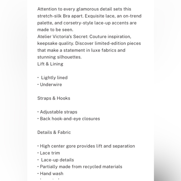 ✨Atelier Victoria’s Secret satin lace trim lightly lined balconette bra 34C NWT - Picture 10 of 10